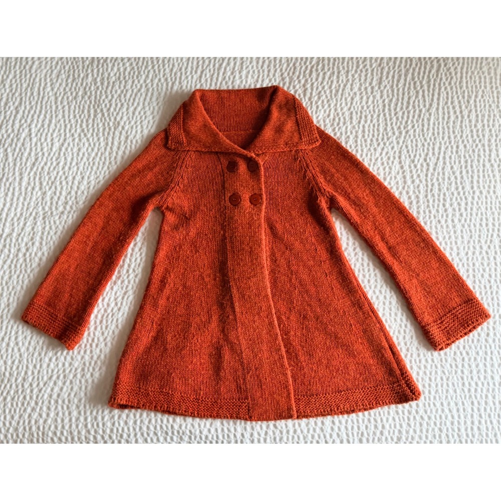 Made in Italy Wool Mohair Blend Knit Cardigan Coat Orange A-Line Sweater